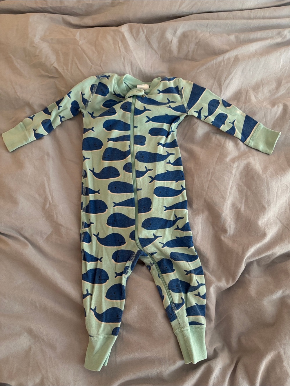 Hanna Andersson light blue Whale Print One-Piece Pajamas
